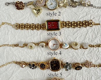 Handmade Vintage Watch,Elegant Charm Wrist Watch for Woman,Y2K Button Watch,UniqueWatch Bracelet, Retro Dial Watch,Custom Watch Gift Idea