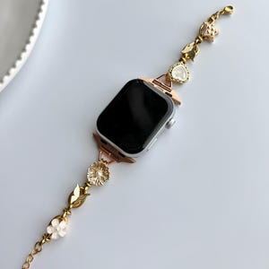Vintage charm apple watch strap,gemstone smartwatch band,pearl watch bracelet,colorful charm smartwatch band,gold chain zircon Iwatch strap 5