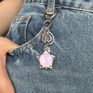 Vintage purple star watch keychian,Y2K star charm accessory, purple star pendant keychain, unique watch accessory, bag charm gift for her