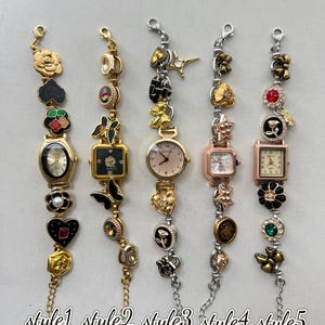 Handmade Vintage Charm Gold Watch Bracelet,Woman&#39;s Wrist Watch,Y2K Gold Watch,Unique Dial Watch,Wedding Watch Gift for Her,Trendy Gold Watch