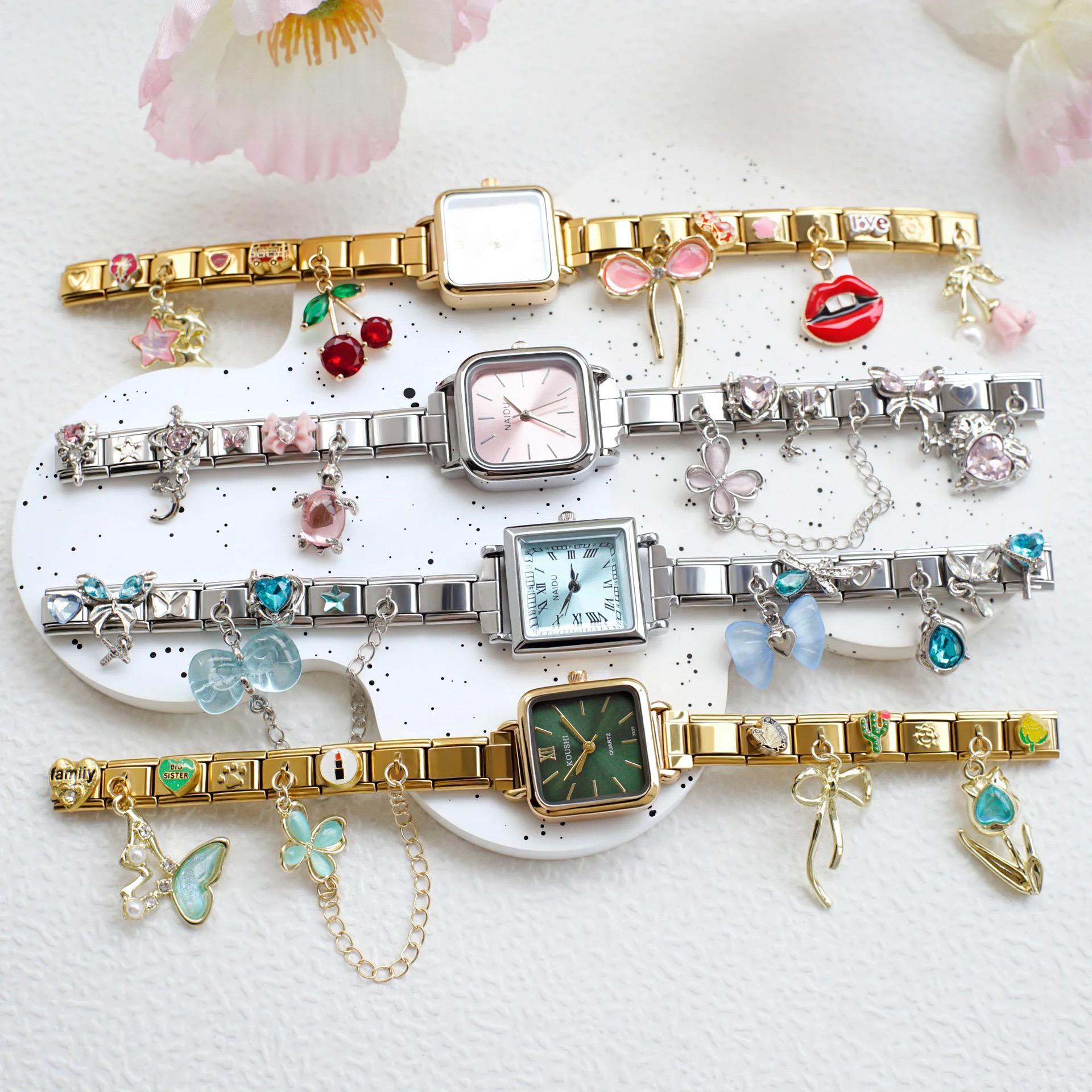 Womens Watch Bundle Vintage Modern Y2K Pink Cute Academia Analog School College Y2K Cute Modular Watch for Her,cherry Charm Wrist Watch for  main image 2