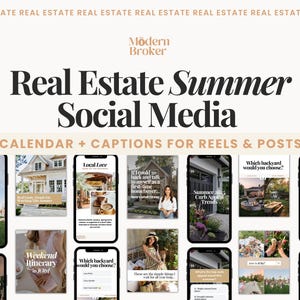 Summer Social Media Bundle for Realtors | 30 Day Content Calendar with Captions | Canva Carousels, Reels | Real Estate Marketing Kit