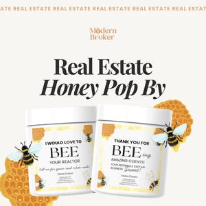 Honey Pop By Tags for Realtors - Real Estate Spring Pop By Gift - Bee Themed Client Gift Tags - Realtor Marketing Printables