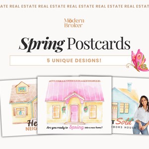 Grundbesitz Hallo Frühling Postkarte, Real danny Landing Postkarte, bearbeitbare Canva Vorlage