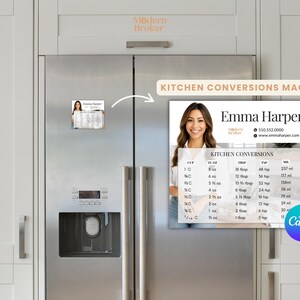 Kitchen Conversions Magnet for Fridge | Real Estate Client Gift | Neutral Realtor Pop By Gift | Cooking Chart | Canva Template