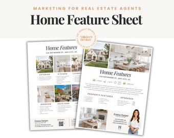 Real Estate Flyer Template – Editable Home Feature Sheet Canva Design (Digital Download)