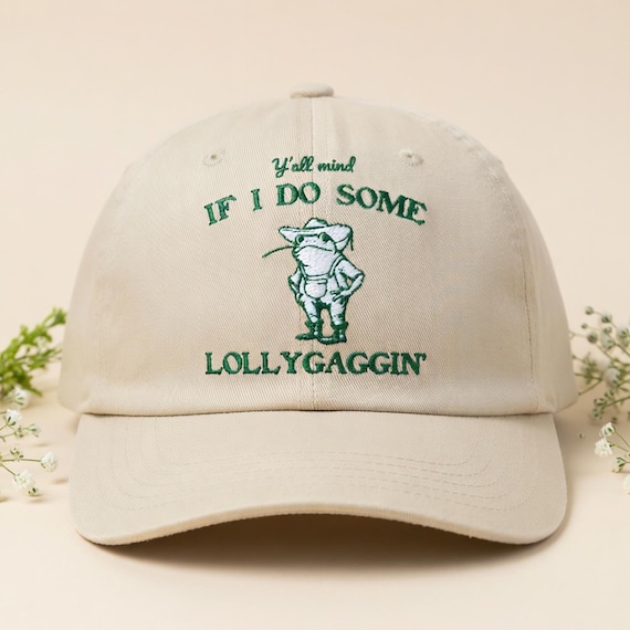 Funny Frog Cowboy Embroidered Baseball Cap Yall Mind If I Do Some Lollygaggin Hat Meme Country Dad Cap Beige Adjustable