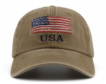 Embroidered USA baseball cap with American flag design, patriotic adjustable cotton dad hat for men and women casual outdoor wear