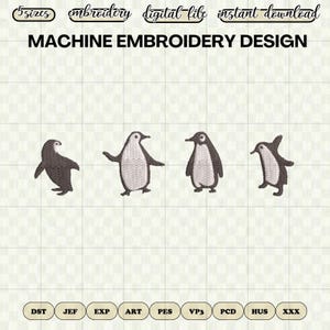 Funny Penguin Embroidery File - Cute Machine Embroidery Design for Embroidery Machine - DST PES Instant Download