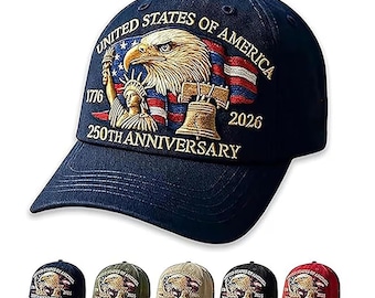 United States 250th Anniversary Celebration Custom Embroidered Adjustable Retro Patriotic Baseball Cap for Men Women USA 1776–2026