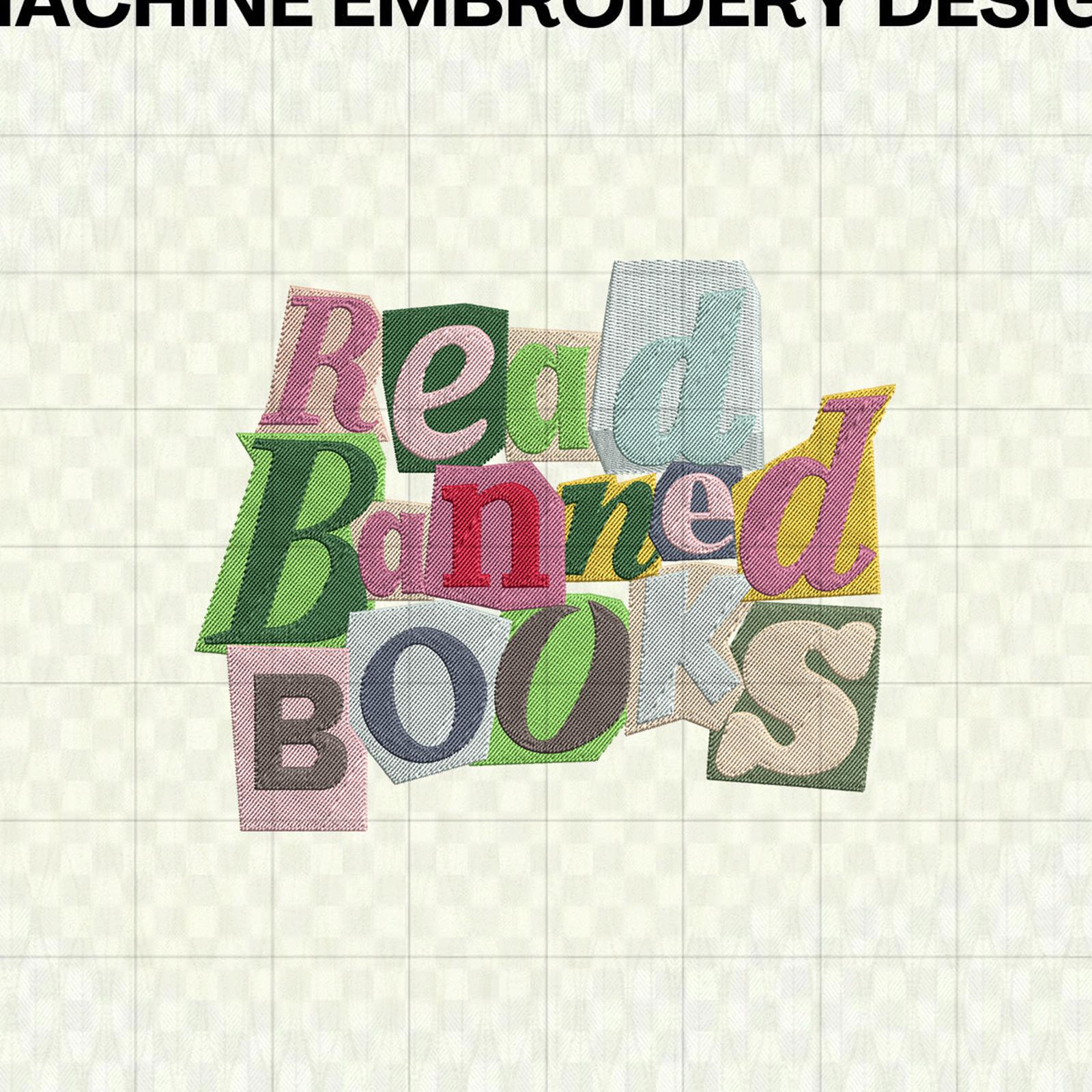 Read Banned Books Embroidery Design, Reading Embroidery File, Social Bookish Design for Machine Embroidery, Book Lover Instant Download