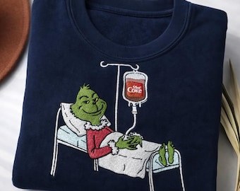 Funny Grinch Diet Coke Embroidered Sweatshirt Custom Christmas Shirt Cozy Holiday Humor Sweatshirt Gift for Diet Coke Lover Grinch Fan Tee