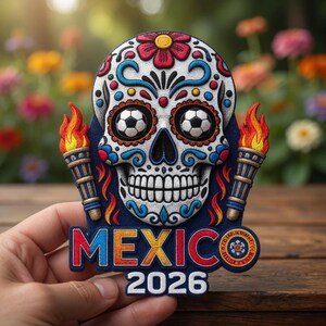 Mexico 2026 Soccer Patch Sugar Skull Embroidered Football Badge Dia De Los Muertos Flame Torch Fan Emblem Sew On Patch