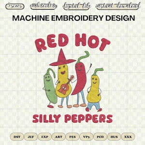 Cute Silly Peppers Embroidery File - Fun Machine Embroidery Design for Embroidery Machine - DST PES Instant Download