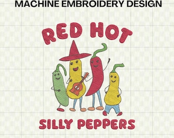 Cute Silly Peppers Embroidery File - Fun Machine Embroidery Design for Embroidery Machine - DST PES Instant Download