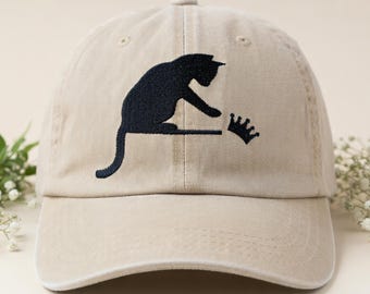 No Kings Cat Dad Hat Funny Political Cat Meme Cap Minimalist Anti Authoritarian Hat Cat Lover Gift Embroidered Washed Baseball Cap