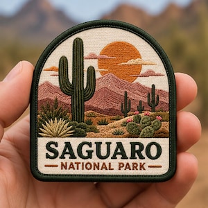 Saguaro National Park Embroidered Iron On Patch, Arizona Desert Cactus Applique, Hiking Jacket Badge, Backpack Patch, Travel Gift Idea