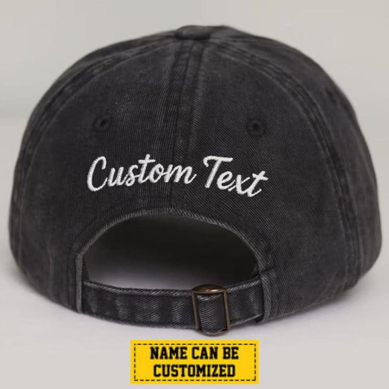Custom Initial Embroidered Hat, Vintage Washed Black Baseball Cap ...