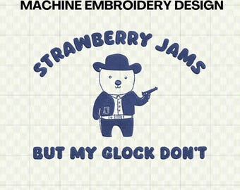Funny Bear Embroidery Design, Strawberry Jams Embroidery File, Western Bear Design for Machine Embroidery, Bear Lover Instant Download