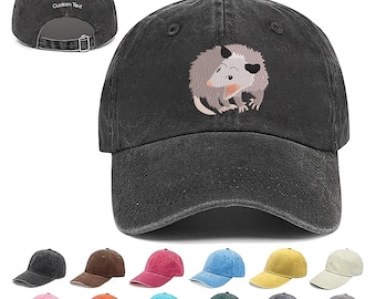 Funny Opossum Embroidery Custom Hat, Quirky Possum Dad Hat for Men and Women, Adjustable Unisex Baseball Cap, Unique Wildlife Gift Idea