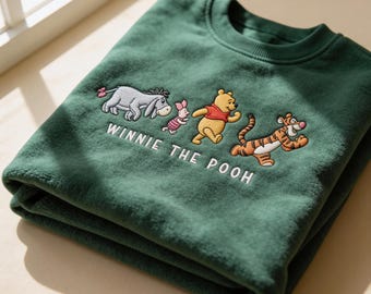 Custom Embroidered Winnie The Pooh And Friends Sweatshirt, Bear Family Gift Shirt, Disneyland Trip Pullover, Cozy Disney Lover Gift