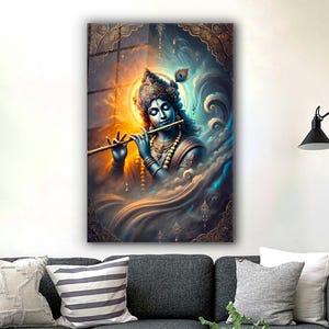 Radha Krishna Glass Wall Art, Radha Krishna Tempered Glass Wall Decor, Praying Room Glass Wall Hanging Art, Hindu God Krishna Wall Art Decor