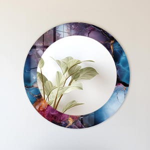 Abstract Blue Round Tempered Glass Wall Mirror