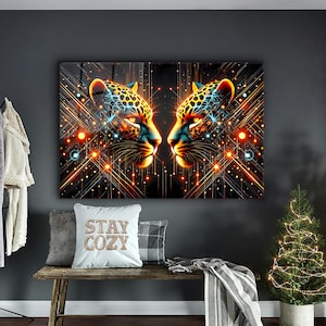 Leopard Glass Wall Art, Shiny Leopard Art Tempered Glass Wall Hanging, Wall Decor for Living Rooms, Glass Wall Decor - Modern Home Glass Art