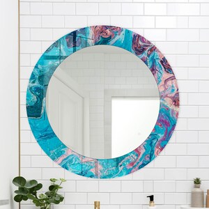 Tempered Glass Mirror Wall Decor for Living Room, Modern Bathroom Blue Glass Mirror, Luxury Mirror Art, Elegant Home Mirror Wall Hanging