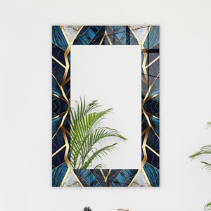 Blue Abstract Tempered Glass Wall Mirror: Modern Bathroom Art