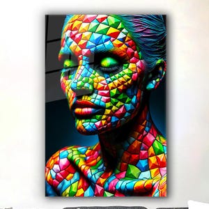 Woman Glass Wall Art, Abstract Woman Tempered Glass Wall Decor, Surreal Woman Glass Wall Hanging, Woman Wall Decor, Colorful Woman Wall Art