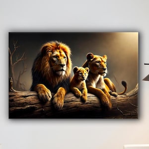 Lion Glass Wall Art, Family Lion Tempered Glass Wall Decor, Wall Hanging Decor, Lion Wall Decor, Animal Wall Art Decor, Lion Glass Portrait