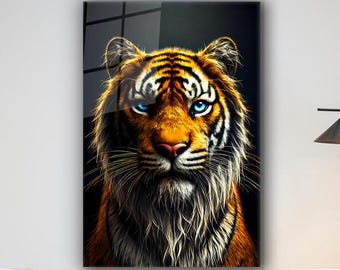 Tiger Glass Wall Art, Tempered Glass Wall Decor, Majestic Tiger Artwork, Wildlife Animal Wall Art, Modern Living Room Decor
