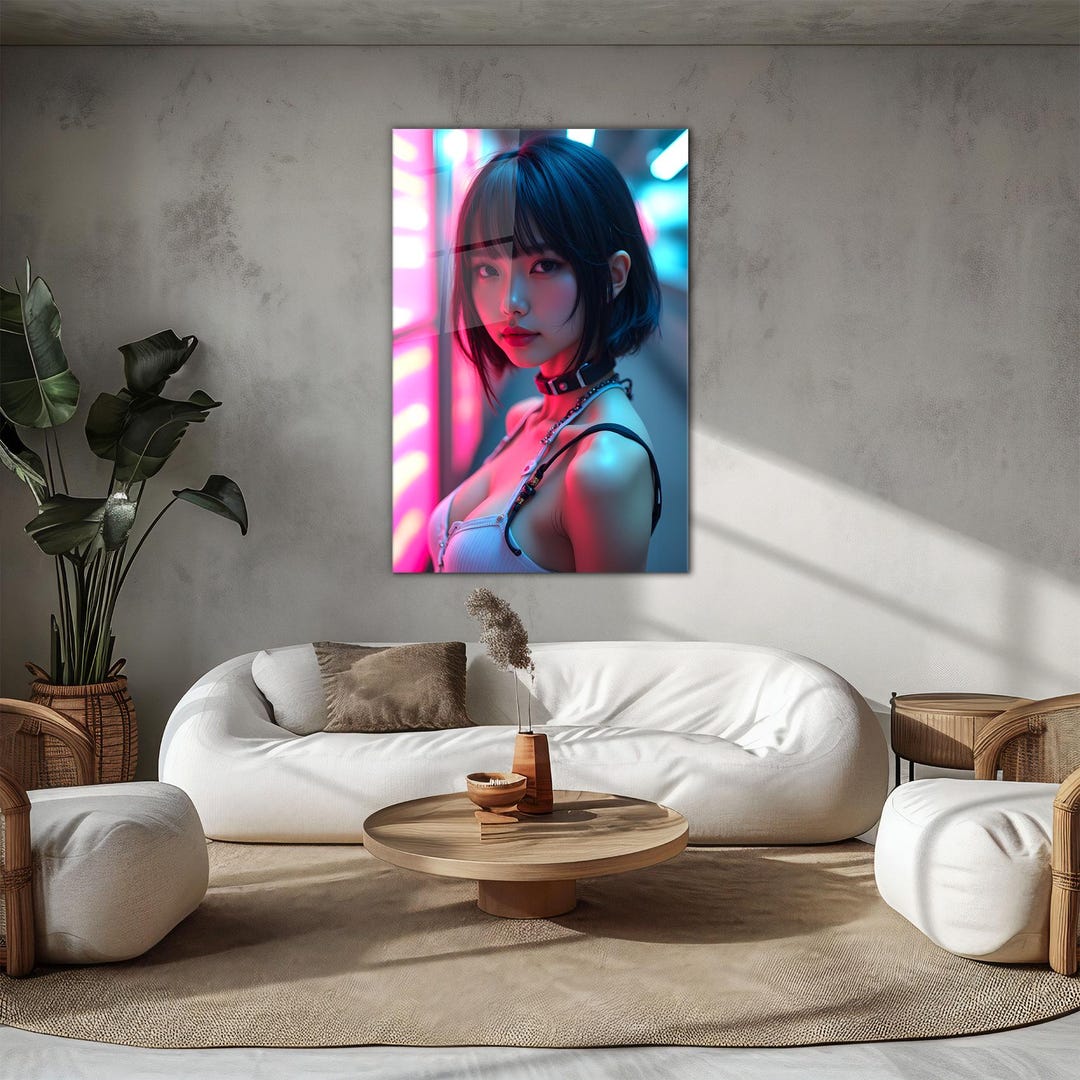 Cyberpunk Girl Wall Art, Futuristic Neon Portrait, Sci Fi Aesthetic ...