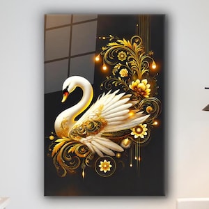 White Swan Glass Wall Art, Swan Portrait Tempered Glass Wall Hanging, Wall Hanging Decor for Living Room, Glass Wall Decor, Art Glass Decor