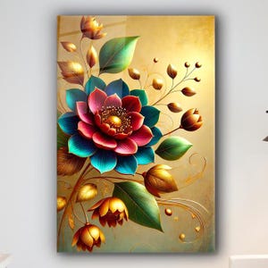 Floral Abstract Glass Wall Art, Gold Floral Tempered Glass Wall Decor, Floral Abstract Wall Hanging, Floral Glass WallArt, Flower Wall Decor