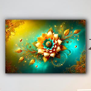 Flower Glass Wall Art, Floral Tempered Glass Wall Decor, Blue & Gold Rose Glass Wall Hanging, Flower Glass Wall Decor, Flower Wall Art Decor