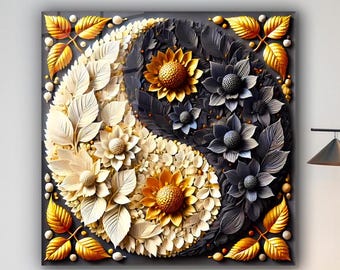 Floral Yin Yang Wall Art, Spiritual Balance Decor, Zen Meditation Wall Art