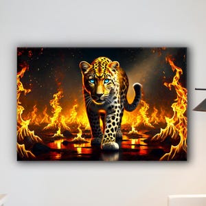 Leopard Glass Wall Art, Fire Leopard Abstract Tempered Glass Wall Decor, Wall Hangings Decor, Leopard Wall Art Decor, Leopard Glass Painting