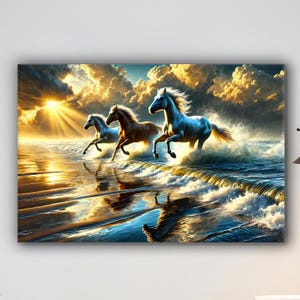 Horses Glass Wall Art, Horse in Beach Tempered Glass Wall Decor, Wall Hanging Decor, Horse Wall Art Decor, Horse Wall Art, HouseWarming Gift