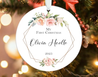 Girl's First Xmas Ornament, Personalized Baby's First Christmas Keepsake, My First Christmas Gift, Baby Ornament, New Baby First Christmas