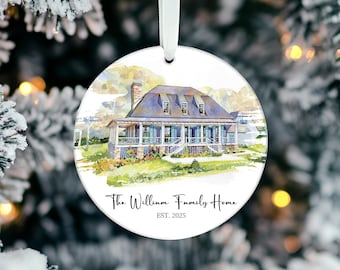 Personalized Watercolor House Ornament – Custom New Home Keepsake, Christmas Ornament with Photo, Unique Watercolor Gift for Homeowners