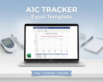 Hämglobin A1c Level Chart Excel, Diabetes Tracker Tabelle, Blutzucker- und Glukosemonitoring-Überwachungslog, Gesundheit Dashboard-Vorlage