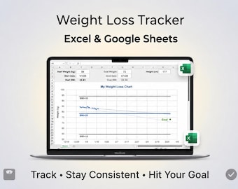 Abnehm-Tracker Tabelle, Excel und Google Sheets Planer, BMI Rechner, Körpermessdaten, Fitness & Wellness Tracker
