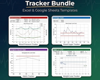 Health & Wellness Spreadsheet Bundle | Blood Pressure | Blood Sugar | Weight Loss | A1c Tracker | Excel Template | Digital Download