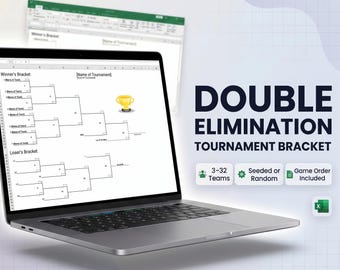 Printable Double Elimination Brackets 3–32 Teams, Seeded Tournament Templates, Sports Bracket, Excel Instant Download