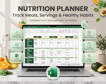 Ernährung Mahlzeitenplaner Tabelle | Wöchentlicher Food-Tracker | Diät & Gesundheitsziele