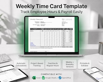 Wöchentliche und zweiwöchentliche Zeitkarten-Arbeitsblatt | Mitarbeiter Stunden Tracker | Arbeitsbuch Vorlage | Excel Google Sheets