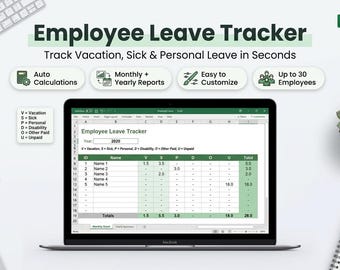 Mitarbeiter Urlaubs-Tracker | Excel & Google Sheets | Verfolgen Sie Mitarbeiterurlaub - Krank - Persönlich - Unbezahlt - Andere Urlaubstypen