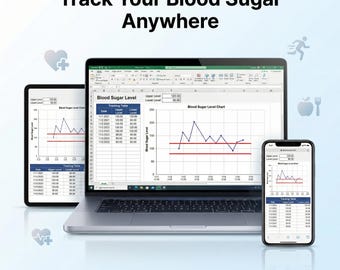 Blutzucker Tracker Tabelle für Google Sheets & Excel, Diabetes Log, druckbarer und bearbeitbarer Gesundheitstracker